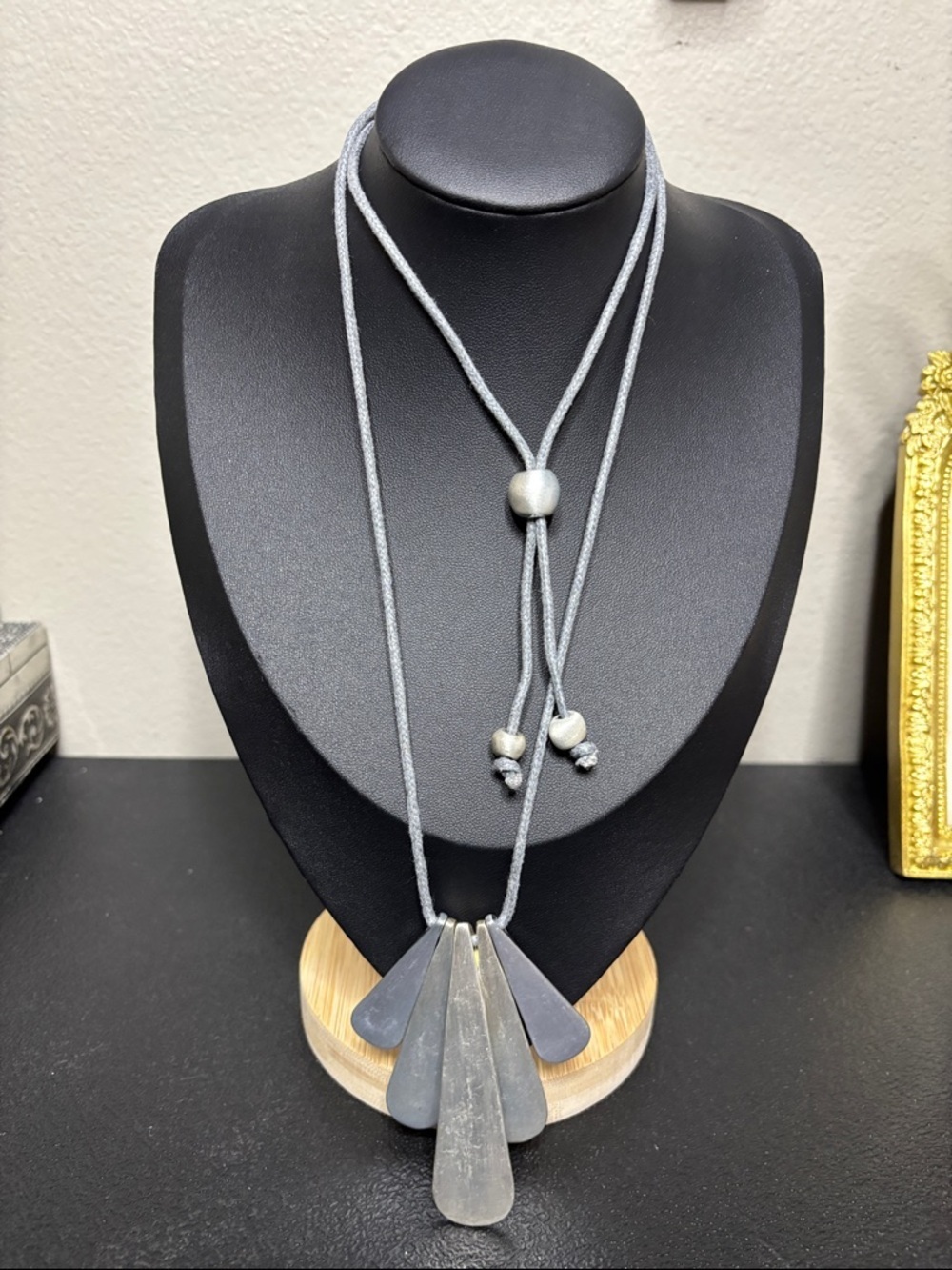 Southern Exposure Articulated Silver Gray Cord Adjustable Modernist Necklace